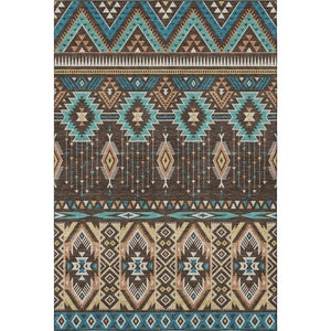 HomeRoots 10' X 14' Brown and Teal Tribal Area Rug – Washable, UV-Protected, Durable Design for High-Traffic Spaces 705761