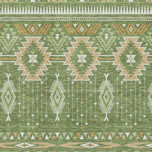 HomeRoots 5' X 8' Green and Copper Tribal Area Rug - Washable, UV-Protected, Stylish & Durable for Homes 705763