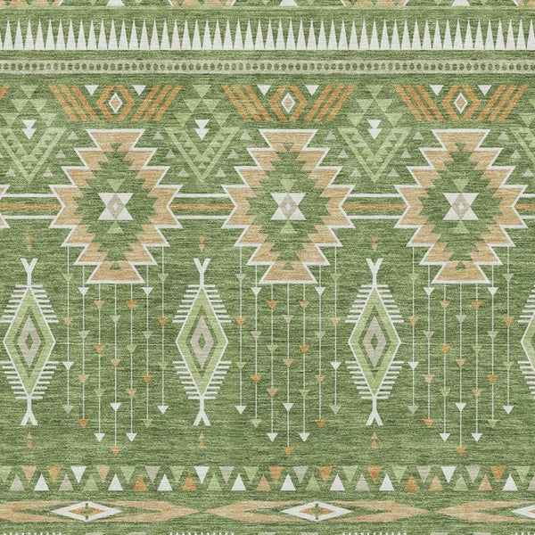 HomeRoots 5' X 8' Green and Copper Tribal Area Rug - Washable, UV-Protected, Stylish & Durable for Homes 705763