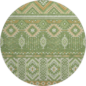 HomeRoots 8' Vibrant Green and Copper Tribal Round Rug - Washable, UV Protected, Soft & Durable for Any Space 705764