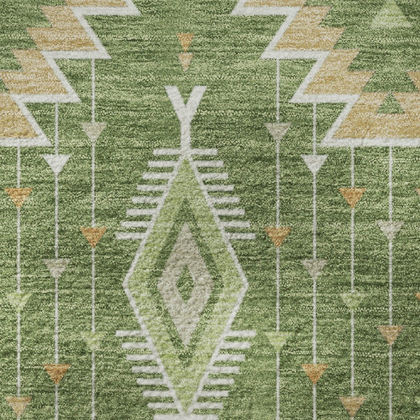 HomeRoots 8' Vibrant Green and Copper Tribal Round Rug - Washable, UV Protected, Soft & Durable for Any Space 705764