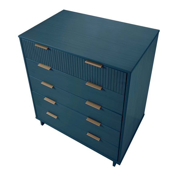 English Elm Granville 38" Chest - Elegant Midnight Blue 5-Drawer Storage With Gold Handles For Modern Spaces B365S00083