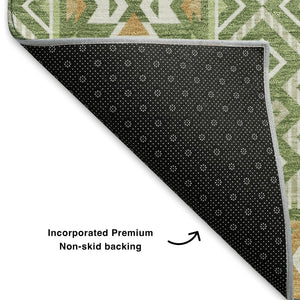 HomeRoots 8' X 10' Green and Copper Tribal Area Rug - Washable, UV-Protected, Durable for High Traffic Homes 705765