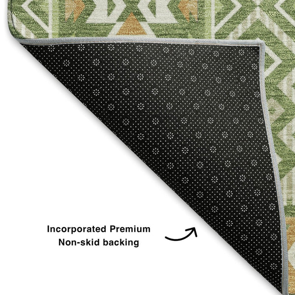 HomeRoots 8' X 10' Green and Copper Tribal Area Rug - Washable, UV-Protected, Durable for High Traffic Homes 705765
