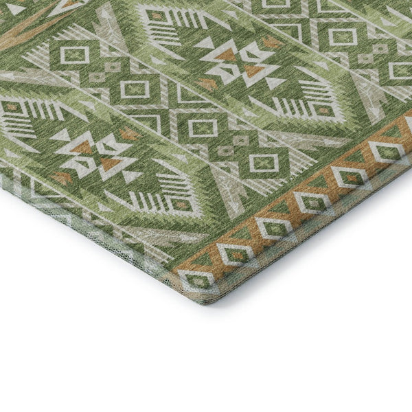 HomeRoots 8' X 10' Green and Copper Tribal Area Rug - Washable, UV-Protected, Durable for High Traffic Homes 705765