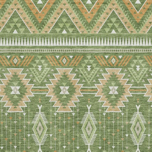 HomeRoots 8' X 10' Green and Copper Tribal Area Rug - Washable, UV-Protected, Durable for High Traffic Homes 705765