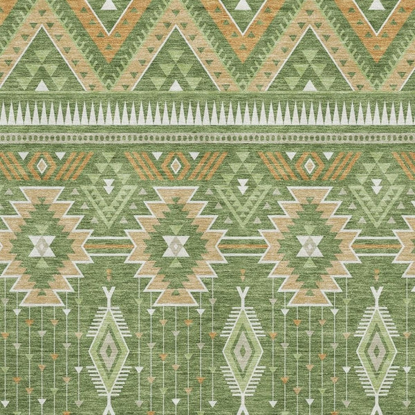 HomeRoots 8' X 10' Green and Copper Tribal Area Rug - Washable, UV-Protected, Durable for High Traffic Homes 705765