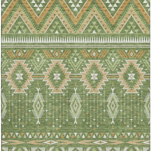HomeRoots 8' X 10' Green and Copper Tribal Area Rug - Washable, UV-Protected, Durable for High Traffic Homes 705765