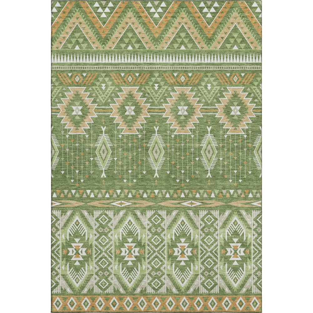 HomeRoots 10' X 14' Green & Copper Tribal Area Rug - Washable, UV-Protected, Durable & Stylish for Any Space 705767