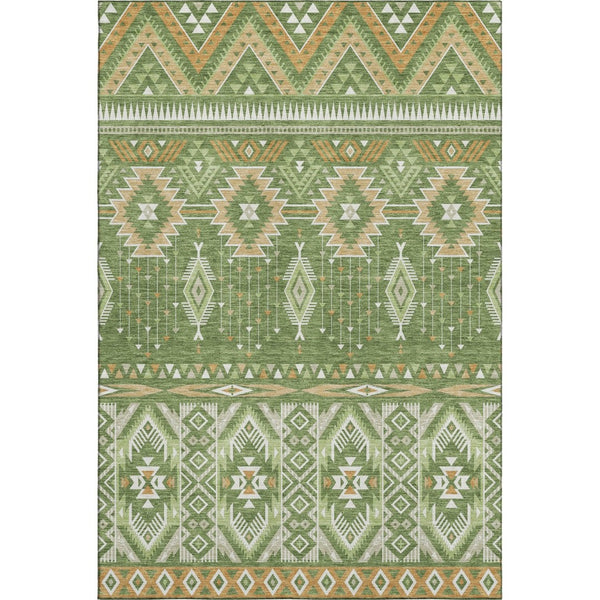 HomeRoots 10' X 14' Green & Copper Tribal Area Rug - Washable, UV-Protected, Durable & Stylish for Any Space 705767