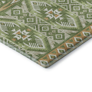 HomeRoots 10' X 14' Green & Copper Tribal Area Rug - Washable, UV-Protected, Durable & Stylish for Any Space 705767
