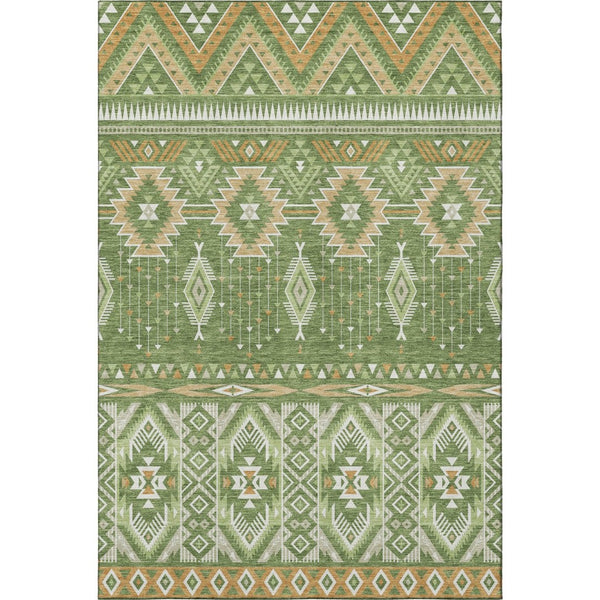 HomeRoots 10' X 14' Green & Copper Tribal Area Rug - Washable, UV-Protected, Durable & Stylish for Any Space 705767