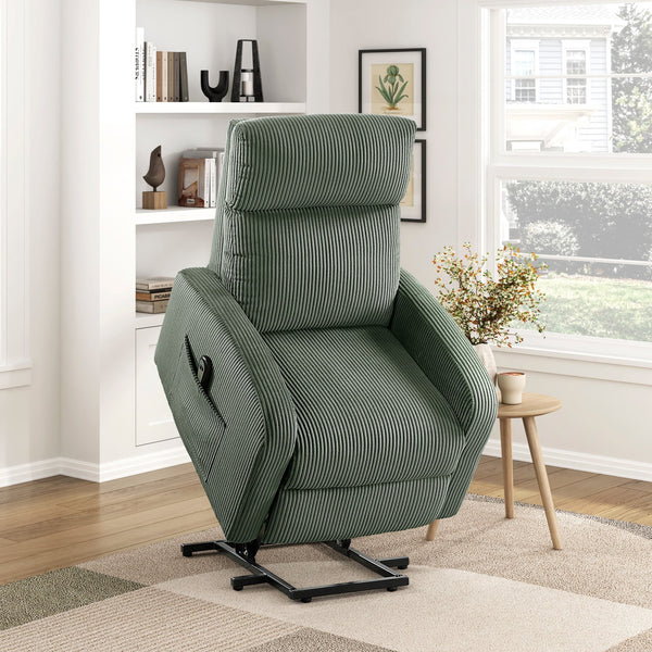 English Elm Contemporary Power Lift Chair Recliner with Plush Corduroy, Foam-Over-Coil Support & Side Pocket Green 31 L x 29 W x 24 H B011P395831