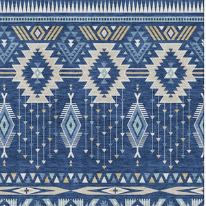 HomeRoots 8' X 10' Navy Blue & Beige Tribal Area Rug - Durable, Stain Resistant & UV Protected for Home Style 705771