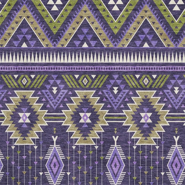 HomeRoots 5' X 8' Tribal Washable Area Rug in Purple & Fern Green - UV Protected, Durable & Stylish Design 705775