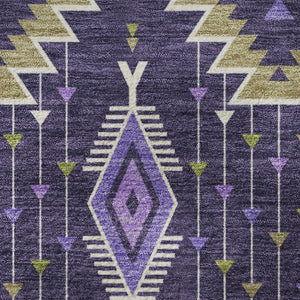 HomeRoots 8' Vibrant Purple & Fern Green Tribal Round Rug - Washable, UV Protected, Durable for All Spaces 705776