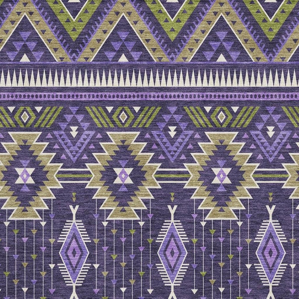 HomeRoots 8' X 10' Vibrant Purple & Fern Green Tribal Area Rug - Washable, Stain-Resistant, UV Protected! 705777