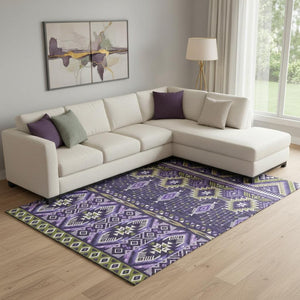 HomeRoots 9' X 12' Tribal Washable Area Rug in Purple & Fern Green - Durable, Stain-Resistant, UV-Protected Design 705778
