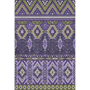 HomeRoots 9' X 12' Tribal Washable Area Rug in Purple & Fern Green - Durable, Stain-Resistant, UV-Protected Design 705778