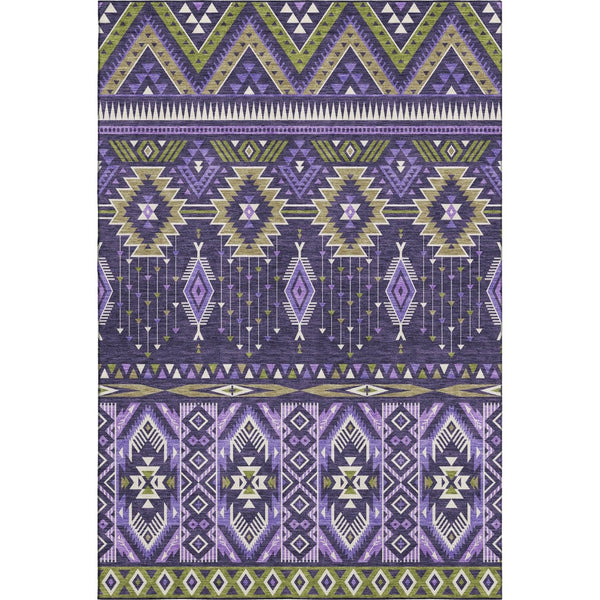 HomeRoots 9' X 12' Tribal Washable Area Rug in Purple & Fern Green - Durable, Stain-Resistant, UV-Protected Design 705778