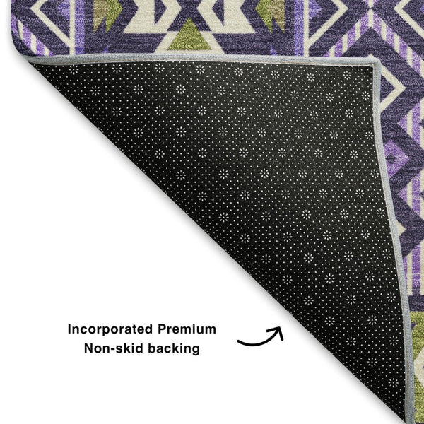 HomeRoots 9' X 12' Tribal Washable Area Rug in Purple & Fern Green - Durable, Stain-Resistant, UV-Protected Design 705778