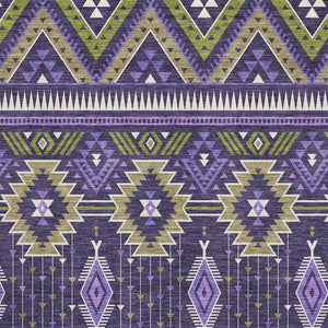 HomeRoots 9' X 12' Tribal Washable Area Rug in Purple & Fern Green - Durable, Stain-Resistant, UV-Protected Design 705778