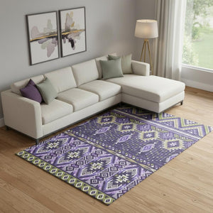 HomeRoots 10' X 14' Purple and Fern Green Tribal Area Rug - Washable, UV-Protected, Non-Slip, Durable Design 705779