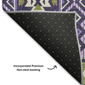HomeRoots 10' X 14' Purple and Fern Green Tribal Area Rug - Washable, UV-Protected, Non-Slip, Durable Design 705779