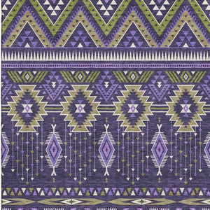 HomeRoots 10' X 14' Purple and Fern Green Tribal Area Rug - Washable, UV-Protected, Non-Slip, Durable Design 705779
