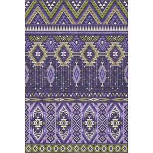 HomeRoots 10' X 14' Purple and Fern Green Tribal Area Rug - Washable, UV-Protected, Non-Slip, Durable Design 705779