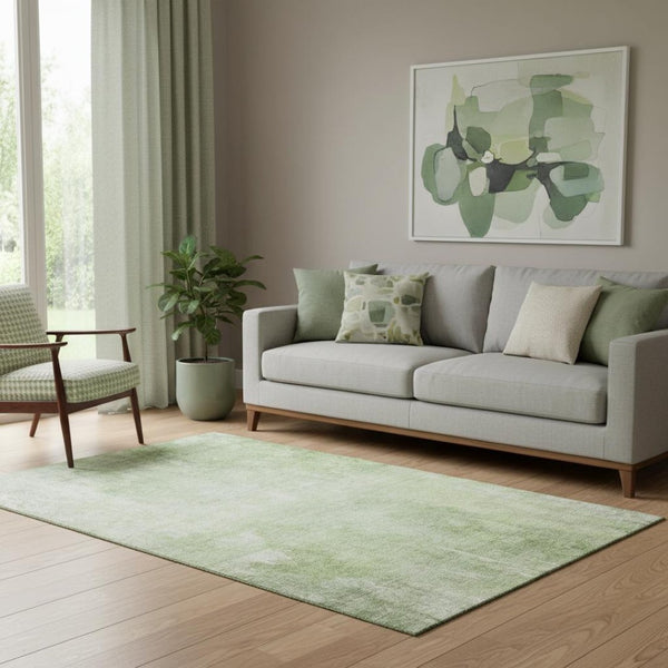 HomeRoots 5' Artichoke Green & Ivory Abstract Washable Area Rug - UV Protected, Stain-Resistant & Durable Design 705781