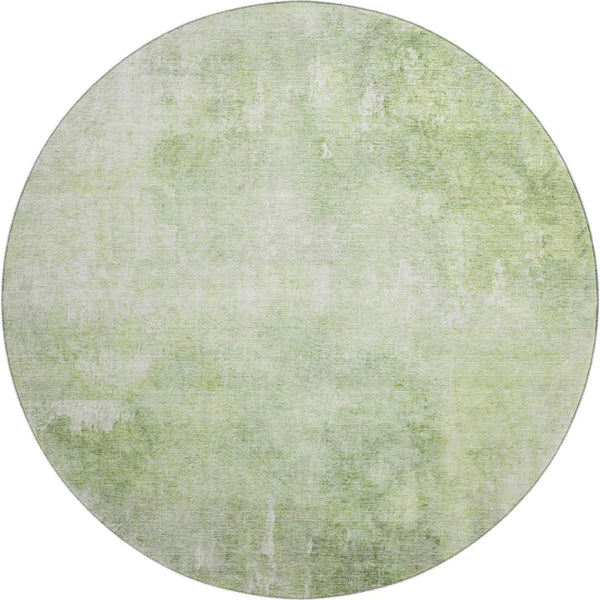 HomeRoots 8' Artichoke Green & Ivory Abstract Round Rug - Washable, UV Protected, Non-Slip for Busy Homes 705782