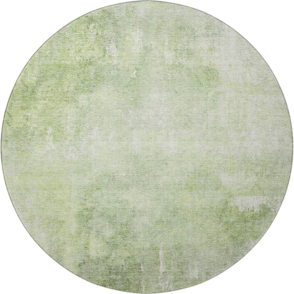 HomeRoots 8' Artichoke Green & Ivory Abstract Round Rug - Washable, UV Protected, Non-Slip for Busy Homes 705782