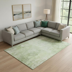 HomeRoots 10' Artichoke Green & Ivory Abstract Washable Area Rug with UV Protection for Modern Homes 705785