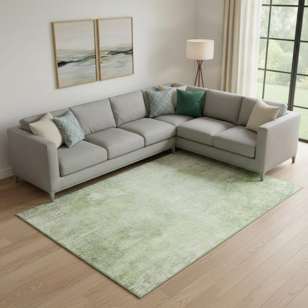 HomeRoots 10' Artichoke Green & Ivory Abstract Washable Area Rug with UV Protection for Modern Homes 705785