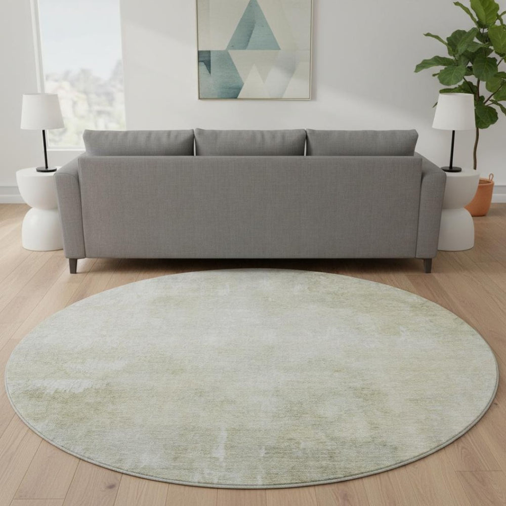 HomeRoots 8' Beige and Ivory Abstract Round Rug - Washable, UV Protected, Durable for Modern Homes & Patios 705788