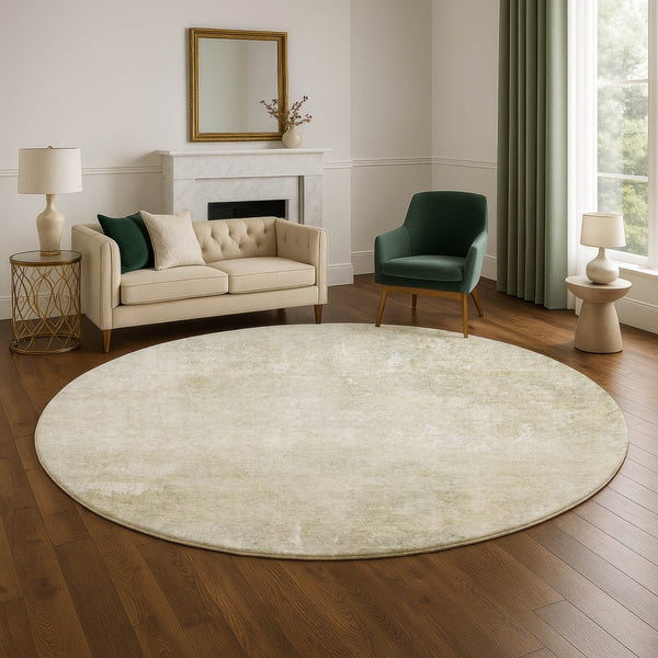 HomeRoots 8' Beige and Ivory Abstract Round Rug - Washable, UV Protected, Durable for Modern Homes & Patios 705788