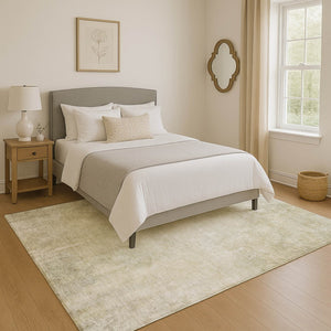 HomeRoots 9' X 12' Beige And Ivory Abstract Washable Area Rug - UV Protected, Stain Resistant, Family-Friendly Design! 705790