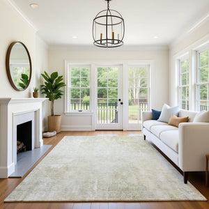 HomeRoots 9' X 12' Beige And Ivory Abstract Washable Area Rug - UV Protected, Stain Resistant, Family-Friendly Design! 705790