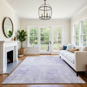 HomeRoots 5' X 8' Stylish Lavender and Ivory Abstract Area Rug - Washable, UV Protected, Non-Slip Design 705793
