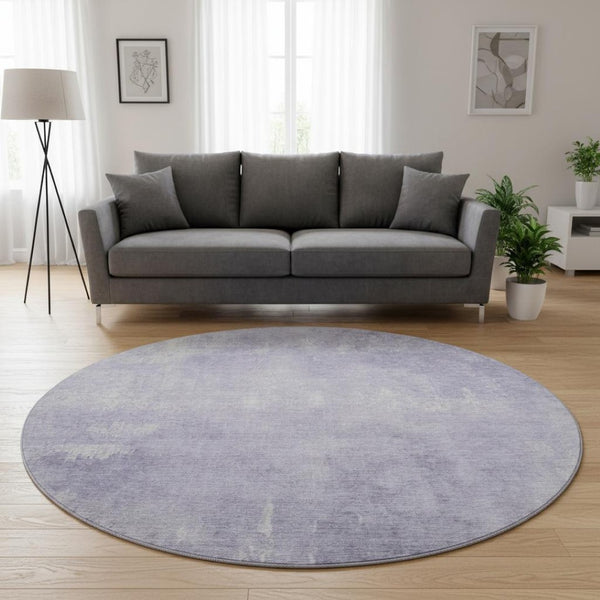 HomeRoots 8' Lavender and Ivory Abstract Round Rug - Kid & Pet Friendly, UV Protected, Easy Care Design 705794