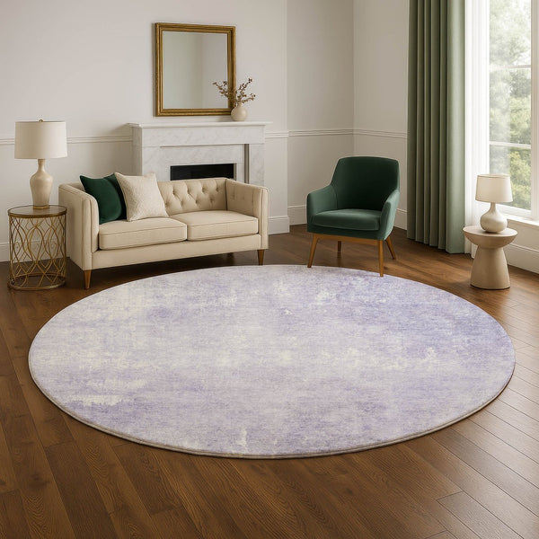 HomeRoots 8' Lavender and Ivory Abstract Round Rug - Kid & Pet Friendly, UV Protected, Easy Care Design 705794