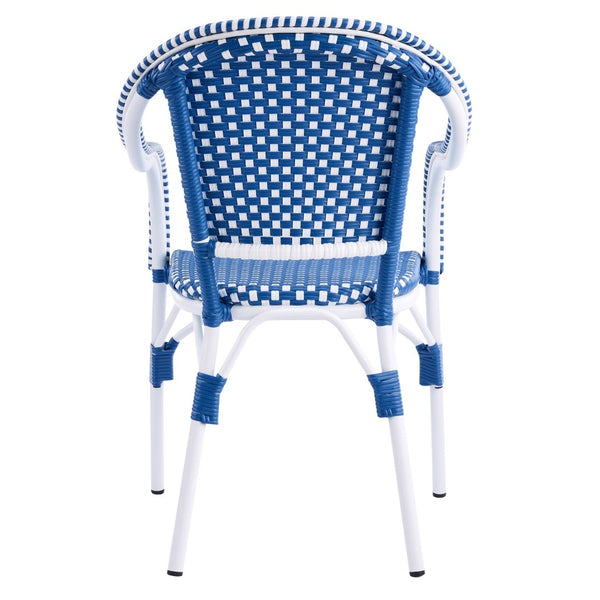 English Elm Outdoor Woven Rattan Bistro Armchairs Set of 2 Aluminum Frame Patio Cafe Seating Blue,White N768P386559W