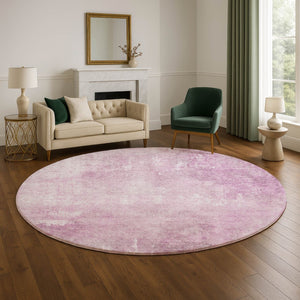 HomeRoots 8' Pink And Ivory Abstract Round Rug - Washable, UV Protected, Non-Slip, Perfect for Any Room! 705800