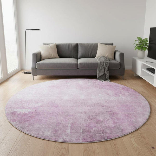 HomeRoots 8' Pink And Ivory Abstract Round Rug - Washable, UV Protected, Non-Slip, Perfect for Any Room! 705800