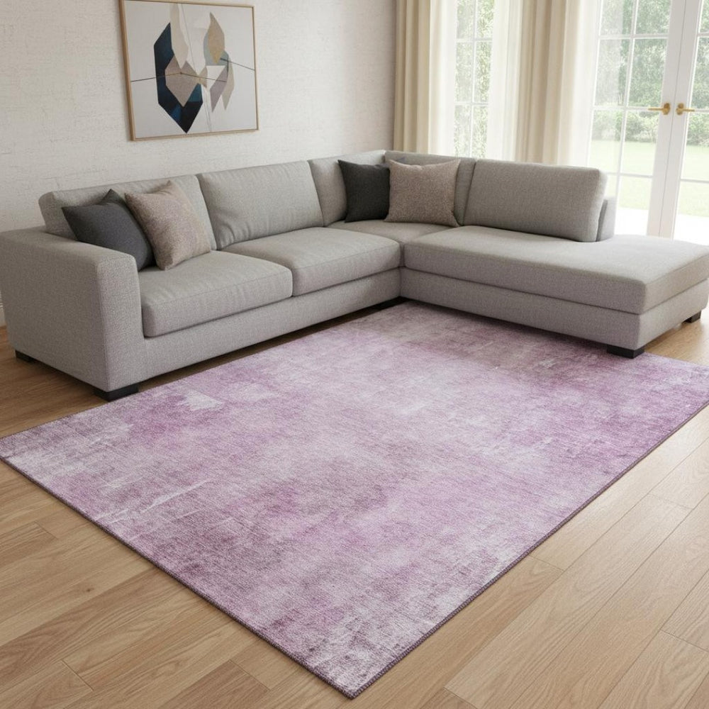 HomeRoots 8' X 10' Pink And Ivory Abstract Washable Area Rug - Stylish, Durable, UV-Protected for Family Spaces 705801