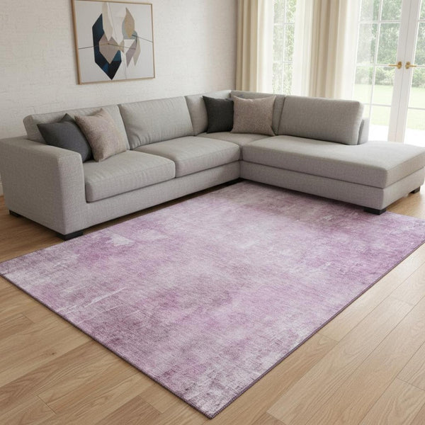 HomeRoots 8' X 10' Pink And Ivory Abstract Washable Area Rug - Stylish, Durable, UV-Protected for Family Spaces 705801