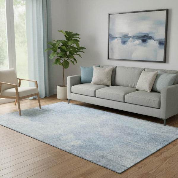 HomeRoots 5' X 8' Sky Blue & Ivory Abstract Washable Area Rug with UV Protection for Kid & Pet-Friendly Homes 705805