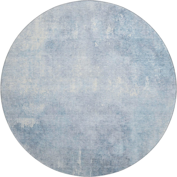HomeRoots 8' Sky Blue Abstract Round Rug - Washable, UV Protected, Durable Design for Family-Friendly Spaces 705806