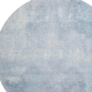 HomeRoots 8' Sky Blue Abstract Round Rug - Washable, UV Protected, Durable Design for Family-Friendly Spaces 705806